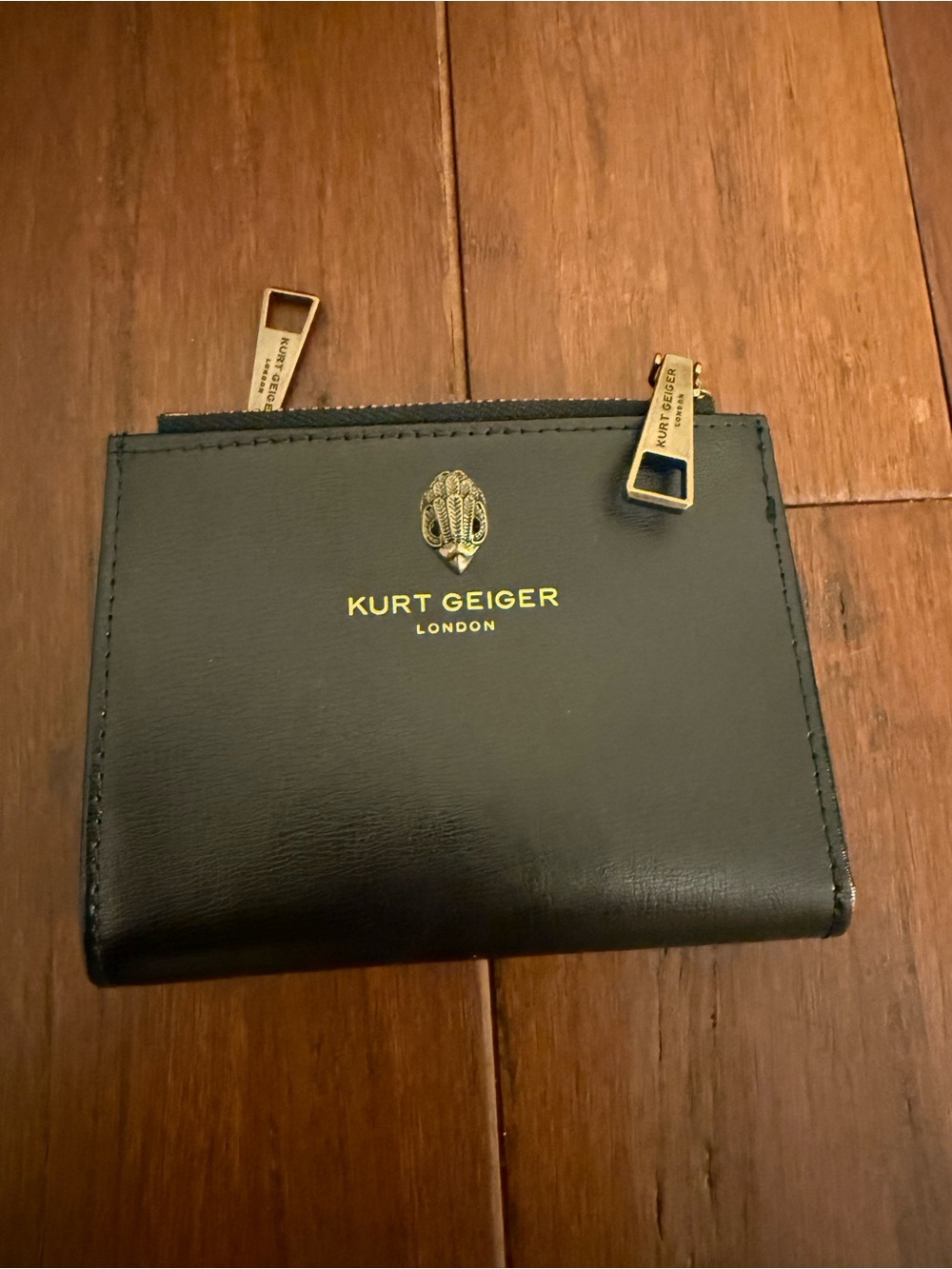 Kurt Geiger Black Leather Fold Wallet with Gold Hardware